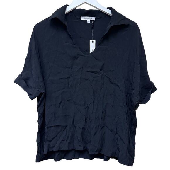 Workwear NWT Size Small Black V-Neck Pullover Collared Blouse Casual - Picture 1 of 8